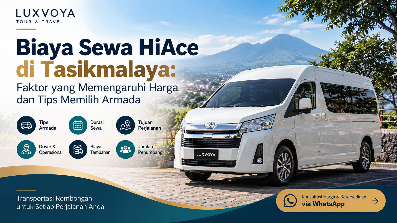 Armada HiAce LUXVOYA untuk layanan sewa mobil rombongan di Tasikmalaya